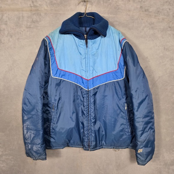 Vintage Polaris 70"s blue Snowmobile Jacket Coat Adult XL quilt lined zip pocket - Picture 1 of 12